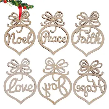 De Crăciun, Ornamente Din Lemn Gol Cuvânt | 6 Bucăți Agățat Categorie Meserii Pandantiv Decor | Iubesc Pacea Copac Agățat Pandantiv Decor